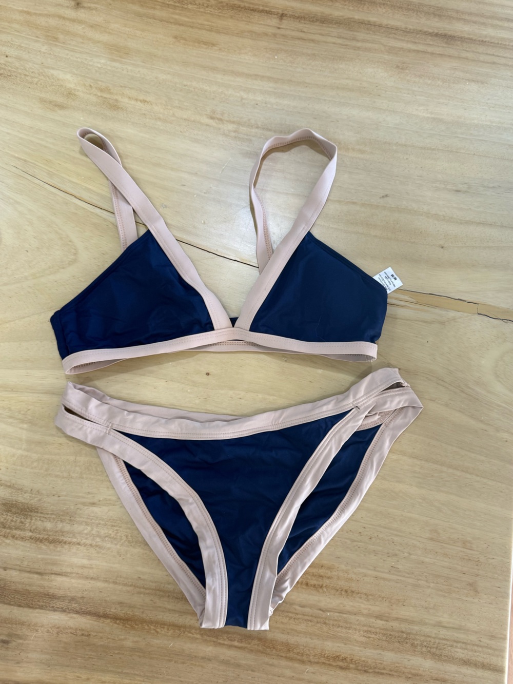 l*space Navy & Blush Trim Triangle Bikini Set